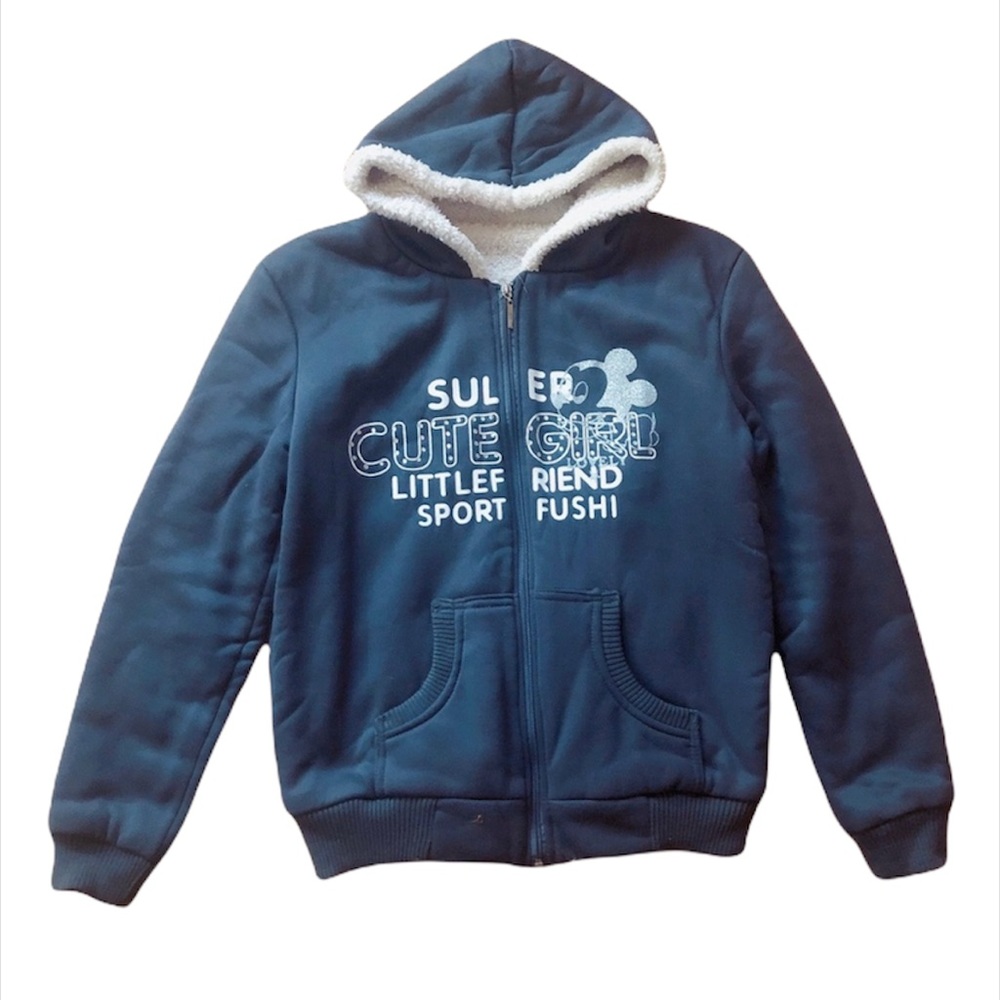 Mickey Mouse Teddy Sherpa Cozy Cute Girl Zip Up Jacket with Hood